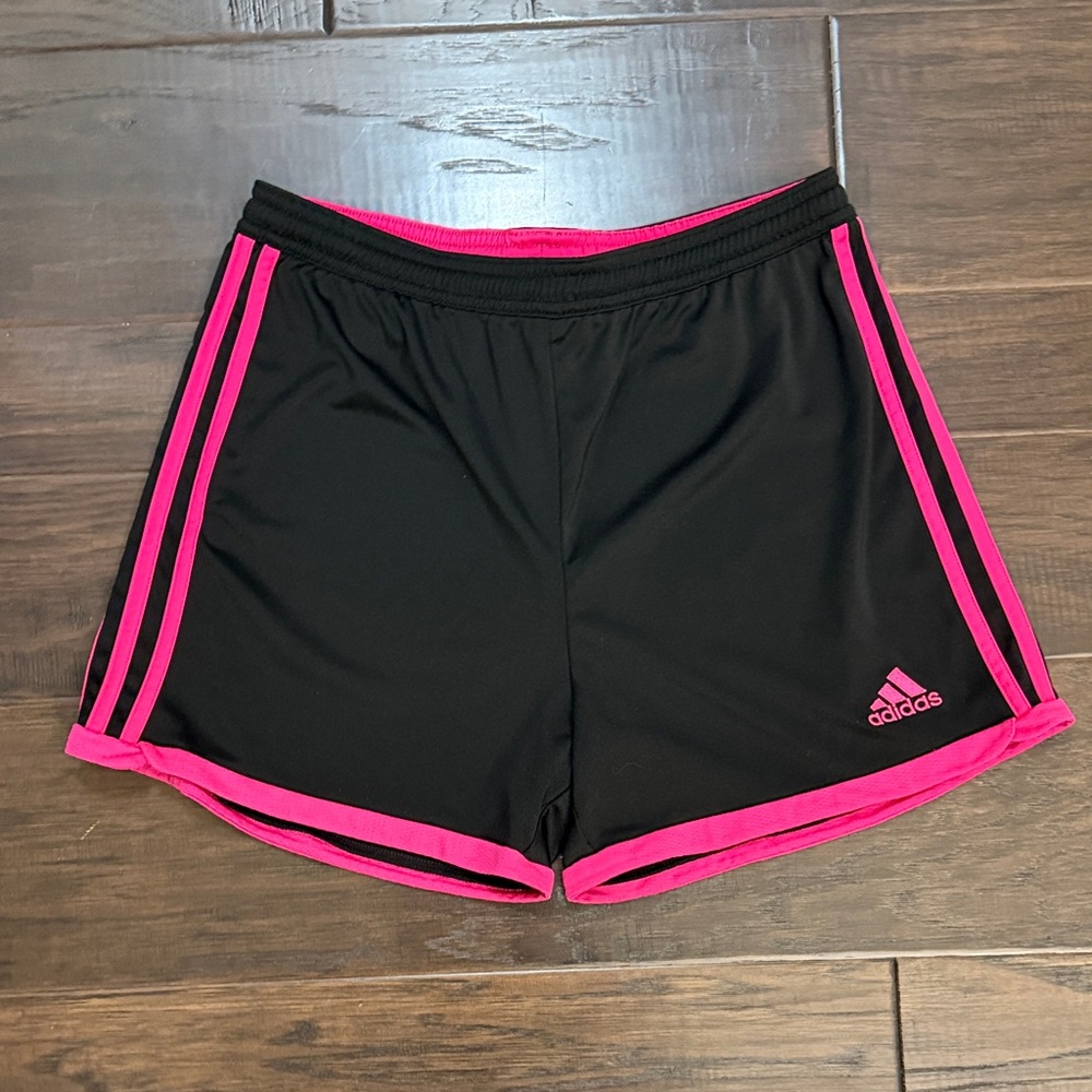 adidas Black Athletic Shorts with Hot Pink Trim - Picture 1 of 9